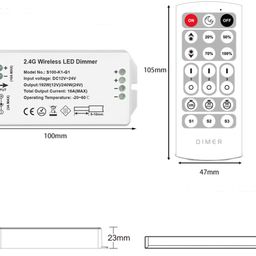 Dimmer, 2.4G pultla, 21 düymə, DC12/24V, <16A(MAX), SW-DIM-2.4G-16A