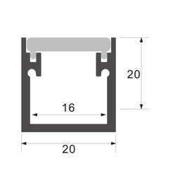 20×20 mm profildə kəsik sxemi, 16 mm yiv