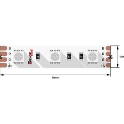 SMD 5050 RGB LED lentinin fraqmenti, R G B kontaktları