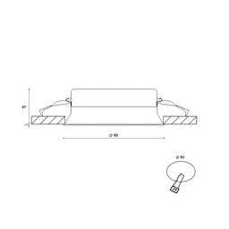 İşıqlandırıcının çertyoju: diametr 90 mm, kəsik üçün deşik 82 mm