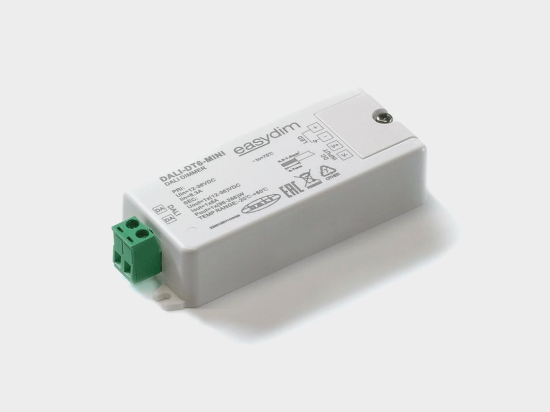EasyDim DALI-DT6-MINI dimmeri, ağ korpus, klemmlər