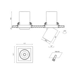 SPL işıqlandırıcısının çertyoju: ölçülər 117 mm, kəsim 100×100