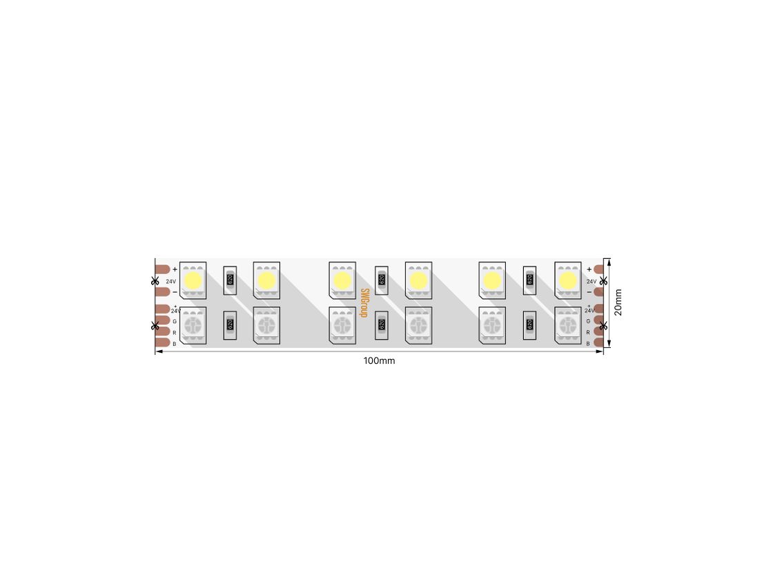 SMD5050 RGBW LED lentası üçün plata, 24 V, IP20, 120 LED/m
