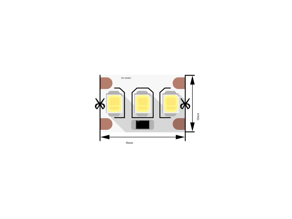 SMD2835 LED lentinin hissəsi: üç LED və kontakt meydançaları
